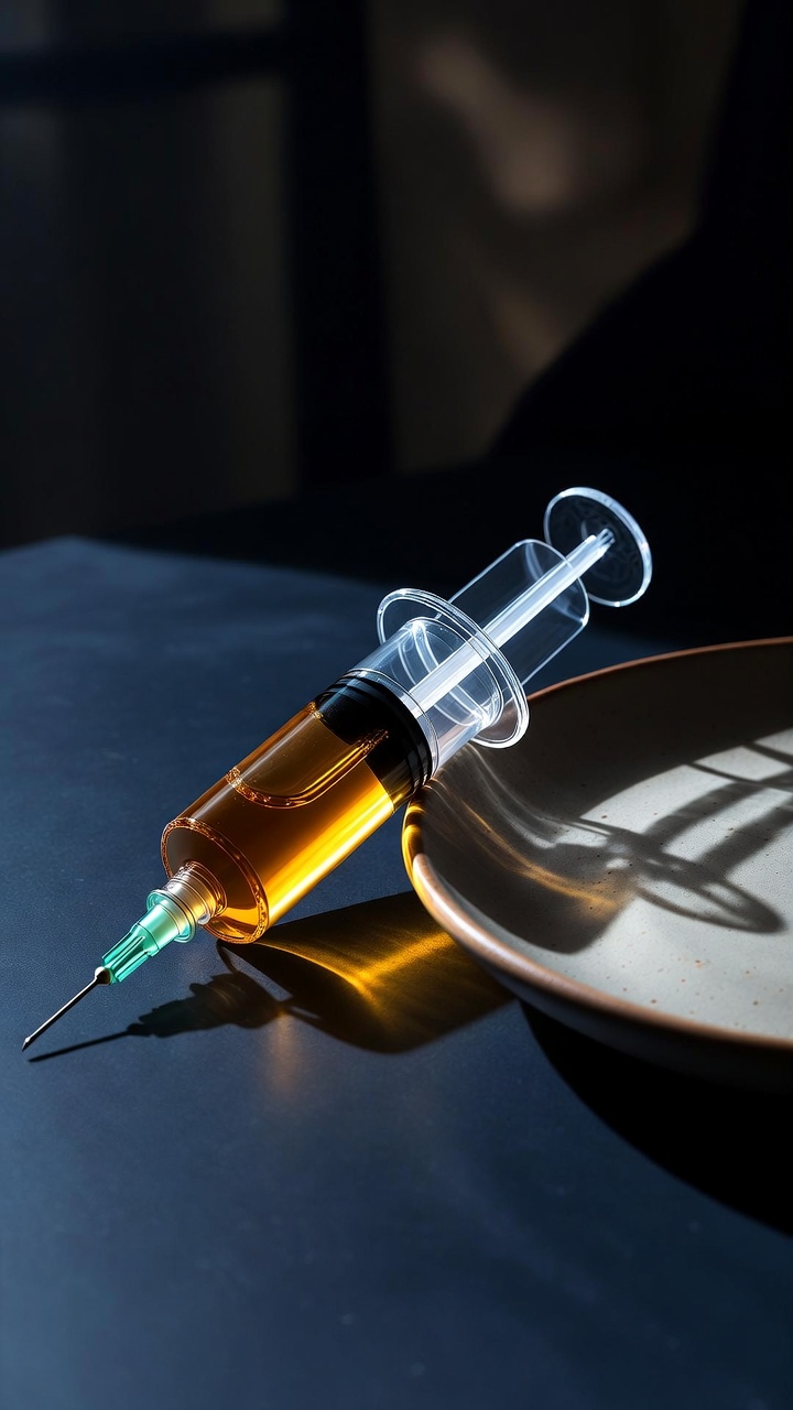 A syringe on an empty plate — the Ozempic vs fasting question